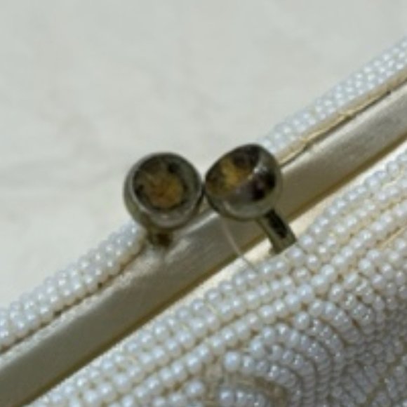 VTG Handmade White Pearl Beads Floral Pattern Kiss Lock Evening Purse Handbag - Picture 12 of 12